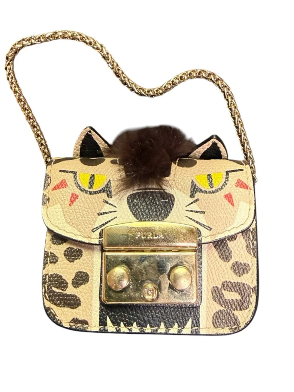 Furla Metropolis Micro Leopard Cat Bag - Limited Edition Animalia Charm - Picture 1 of 8